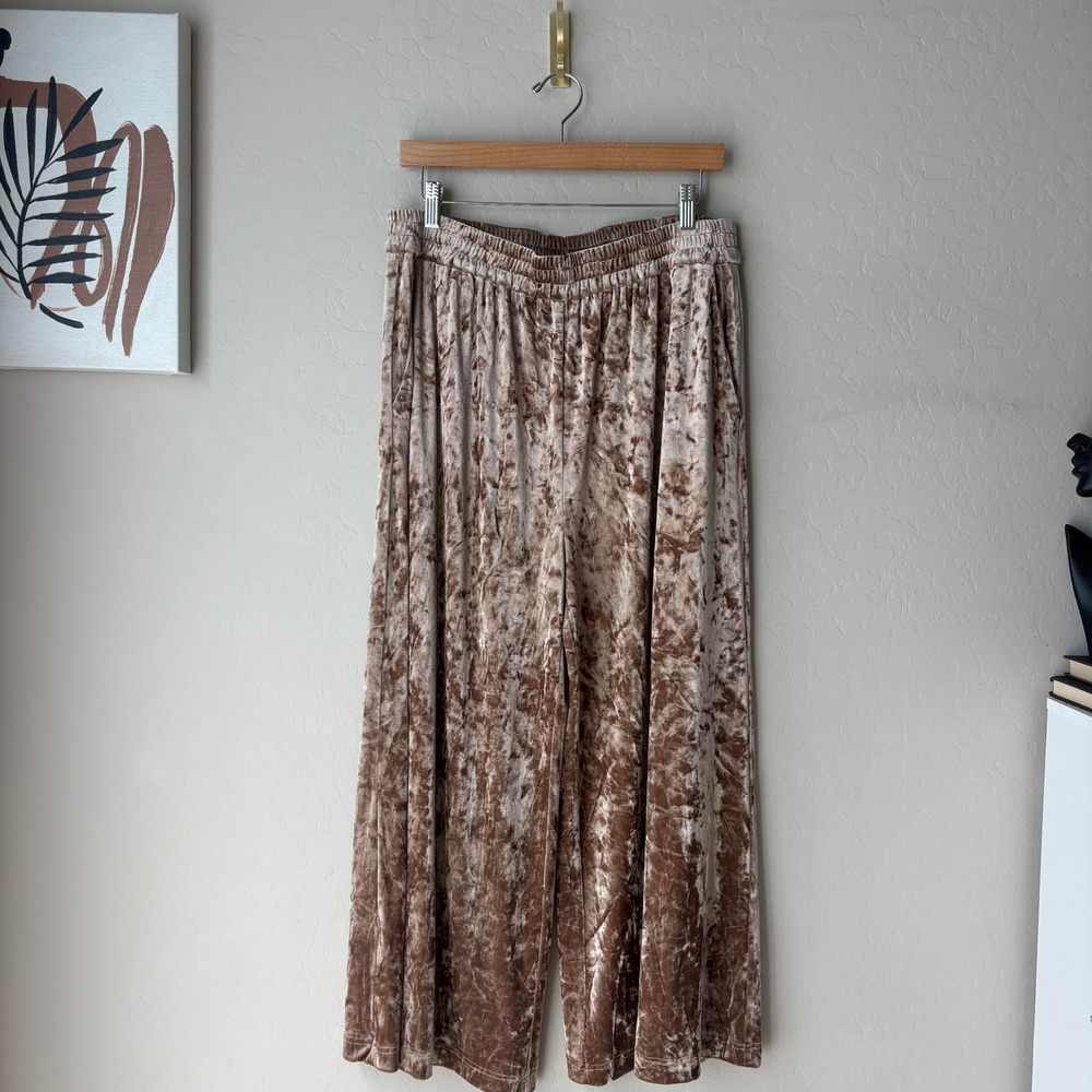 L'AGENCE Crushed Velvet Wide Leg Pants Taupe Brown Size XL
